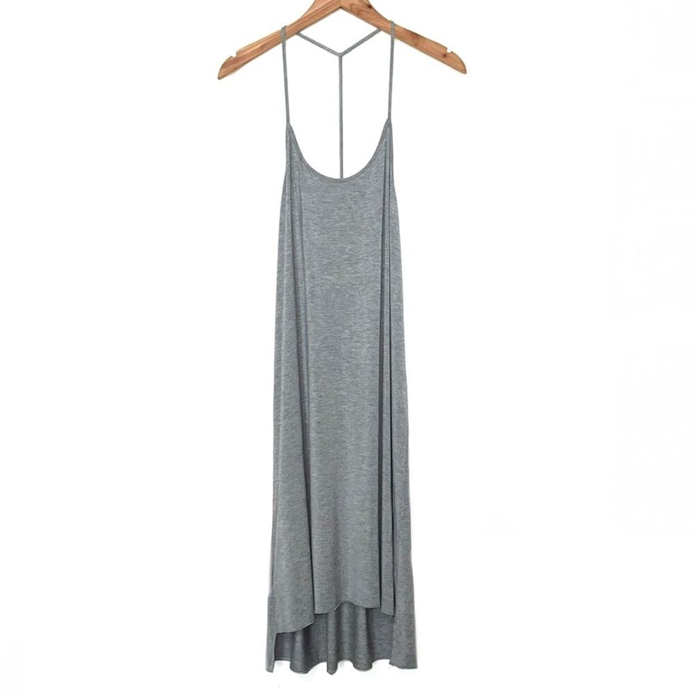 Leith Comfy Heather Grey Casual Soft Stretch Midi Y-Back Slip Dress Size Large